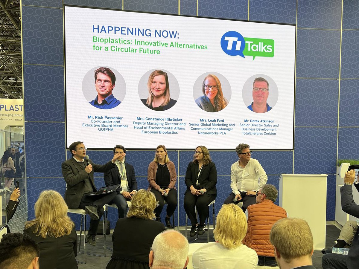 Ti_Films's tweet photo. Are #Bioplastics an Innovative Alternative for a Circular Future? During the second #TiTalks, along with speakers moderated by Tim Sykes of @PackagingEurope, we discussed the opportunities & challenges in trying to define their role in the #CircularEconomy. Visit Stand A21 Hall9 https://t.co/XLc5jPwvWU