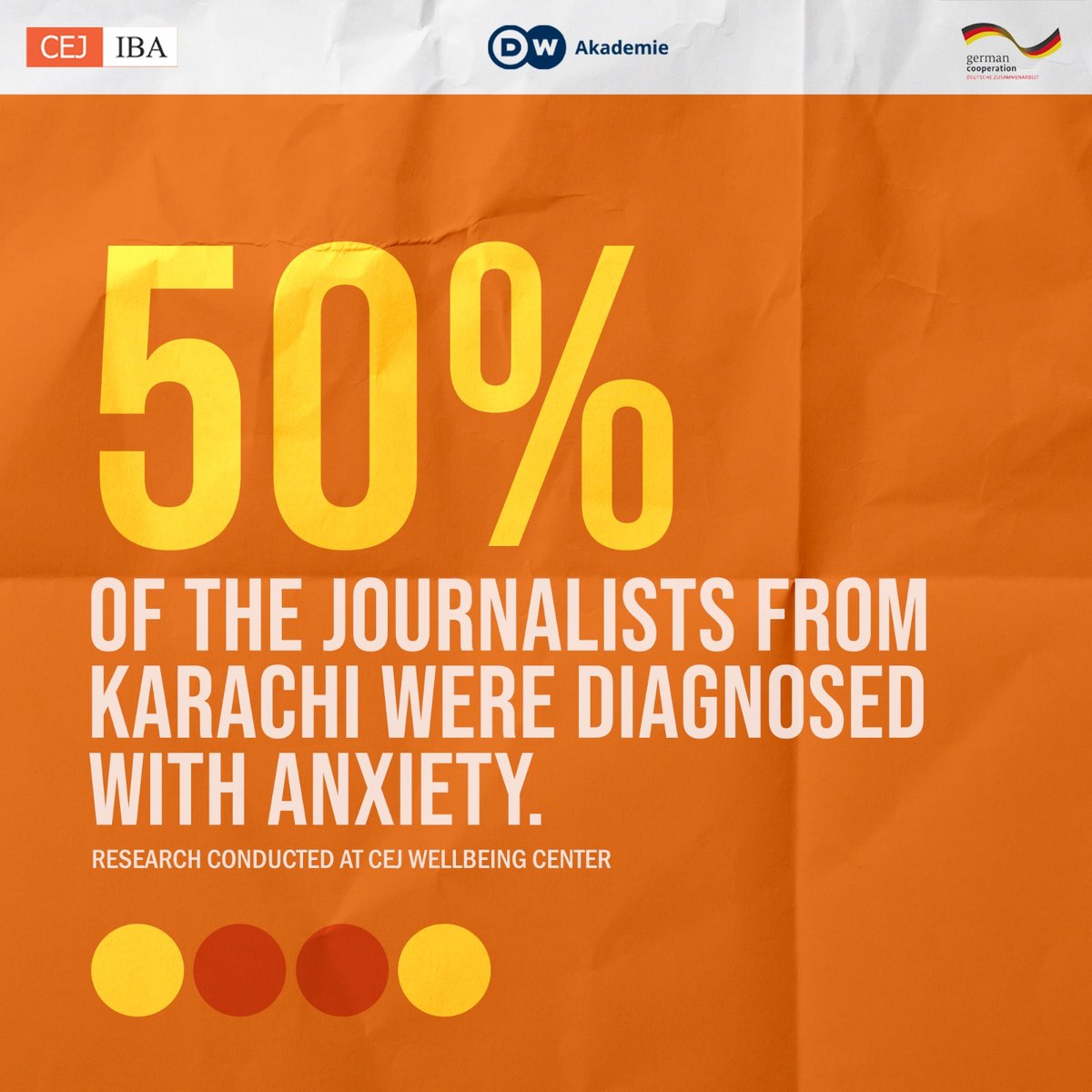 CEJatIBA's tweet photo. 45/90 journalists who availed counseling service at the CEJ Wellbeing Center from 2018 to 2020 were diagnosed with anxiety.
Join hands with us in highlighting mental wellbeing issues of journalists – architect of news stories - in Pakistan!
#mentalhealth #atcej https://t.co/23ZPDijZcQ