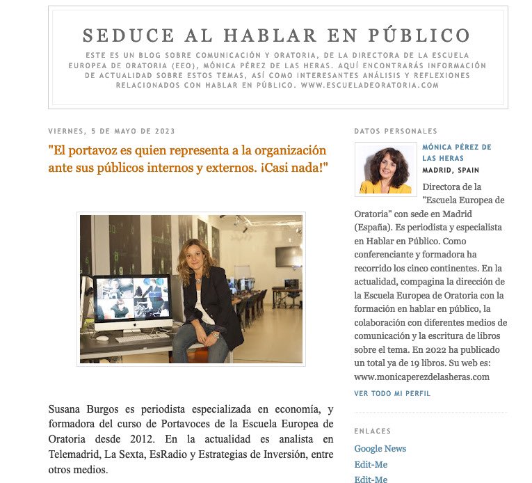 SandraRuizGonz's tweet photo. ¡No te pierdas la entrevista a Susana Burgos en el blog de la @EOratoria !

https://t.co/bYEKueGLeC https://t.co/7WNAxtF6RD