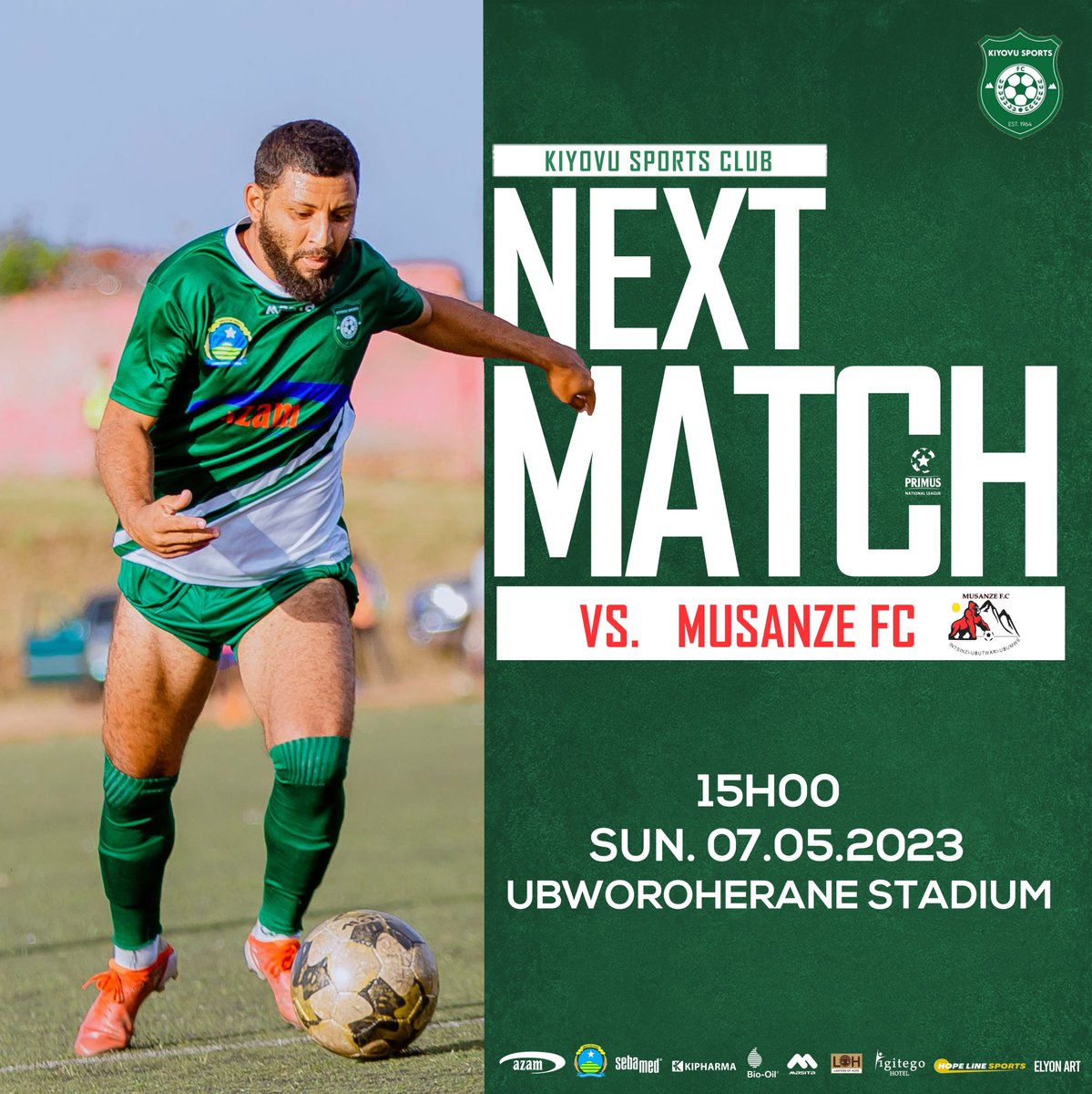 SCKiyovuSports's tweet photo. ⚪ NEXT MATCH 🟢

MUSANZE FC VS KIYOVU SPORTS

🏟️: UBWOROHERANE  STADIUM
⏲️15:00 PM
📆:07 /05/2023

#KiyovuSports💚🤍 #MerciKiyovu https://t.co/rDnXljpmc1