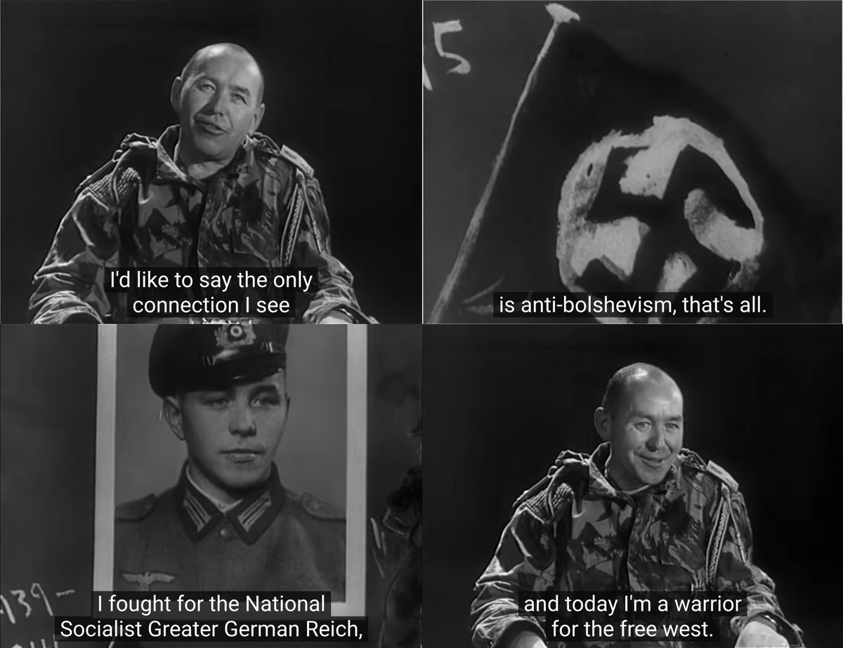 Watching "The Laughing Man" (1966), an East German documentary where GDR filmmakers posed as West German journalists and interviewed Major Siegfried Müller, unapologetic Nazi soldier turned US-siding mercenary in the Congo. The doc is just full of insane quotes like these.