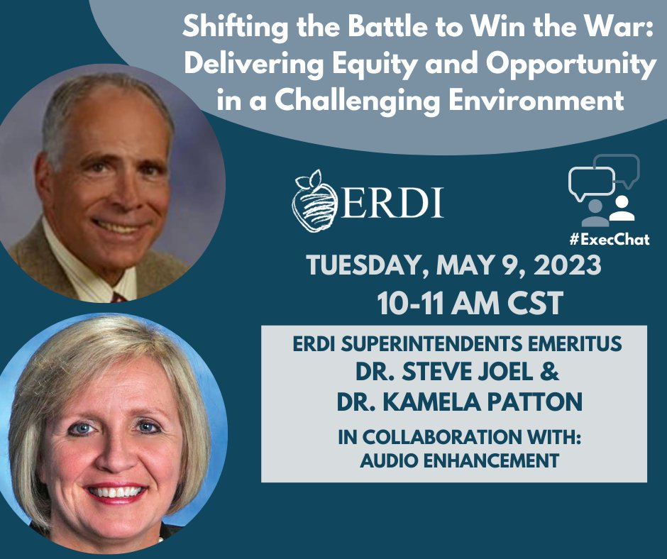 Join us on Tuesday for a great ERDI #ExecChat with @sjoel59 and @KamelaPatton moderated by @AudioEnhancemnt. Register at: us06web.zoom.us/meeting/regist…