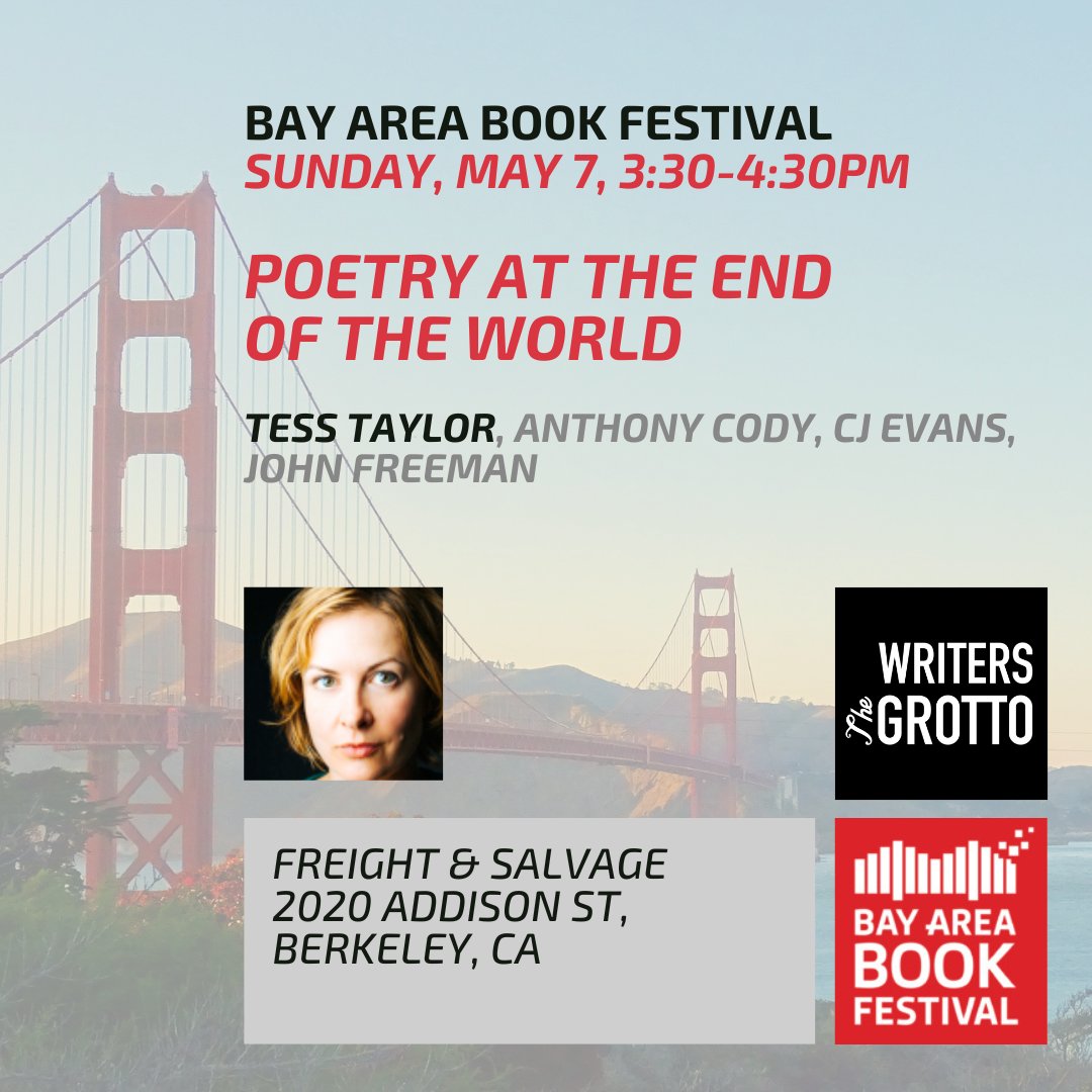 sfgrotto's tweet photo. For #BABF2023, @Tessathon will also feature on this excellent panel: POETRY AT THE END OF THE WORLD with @AnthonyCody, @_cjevans_, and #JohnFreeman
We'll see you there! https://t.co/yiQax1nKoj