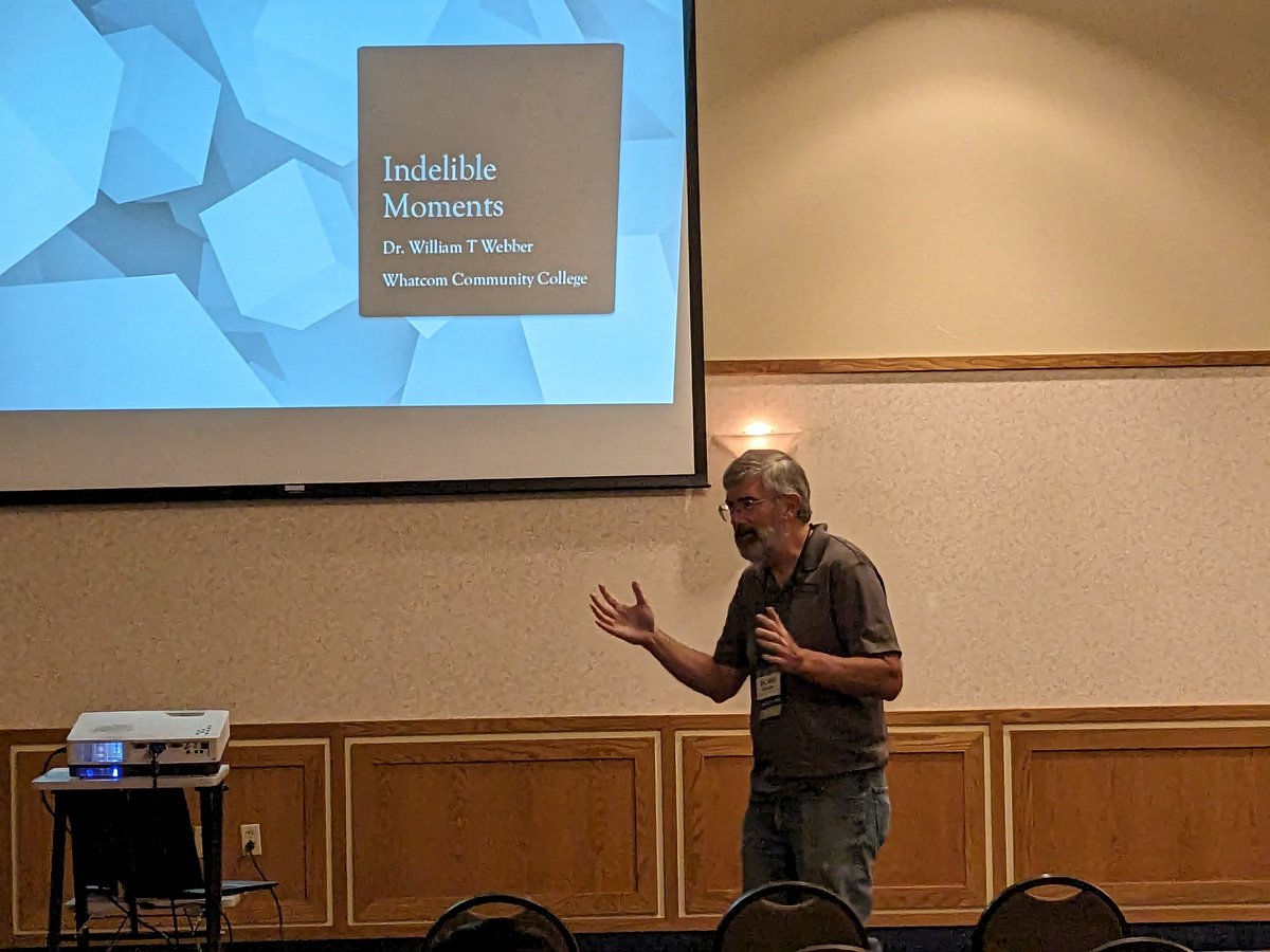 WAMATYC's tweet photo. The first session of the 2023 Washington College Mathematics Conference is underway with Dr. Will Webber of @WhatcomCC talking about "Indelible Moments." https://t.co/DjEHQ8n5YK