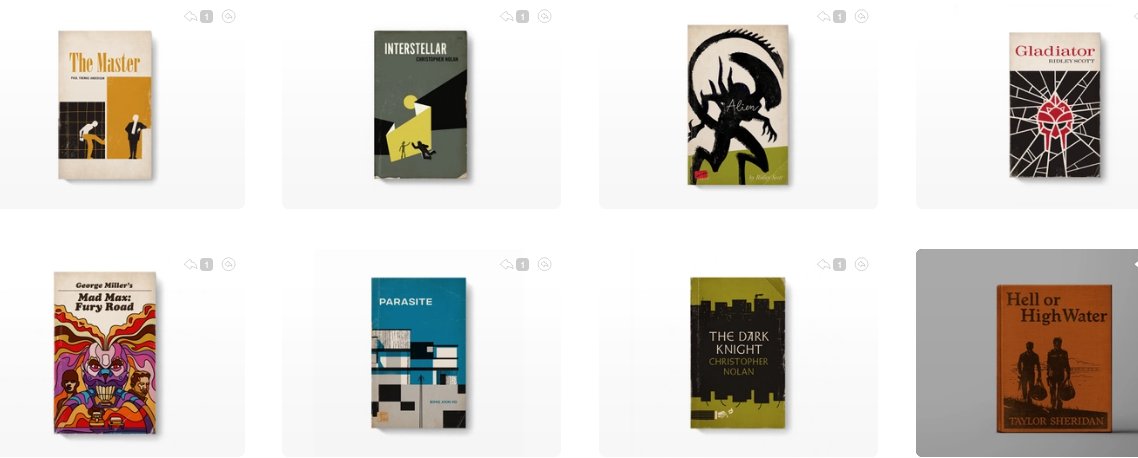 Good movies as old books: very nice mockups of films as vintage paperbacks!
dribbble.com/MattStevensCLT