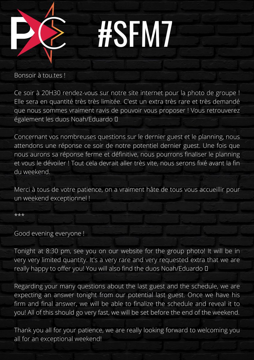 peoplecons's tweet image. #SFM7 | Rendez-vous ce soir pour la photo de groupe et les photos duo Noah/Eduardo ! // See you tonight for the group photo and the Noah/Eduardo duo photos!