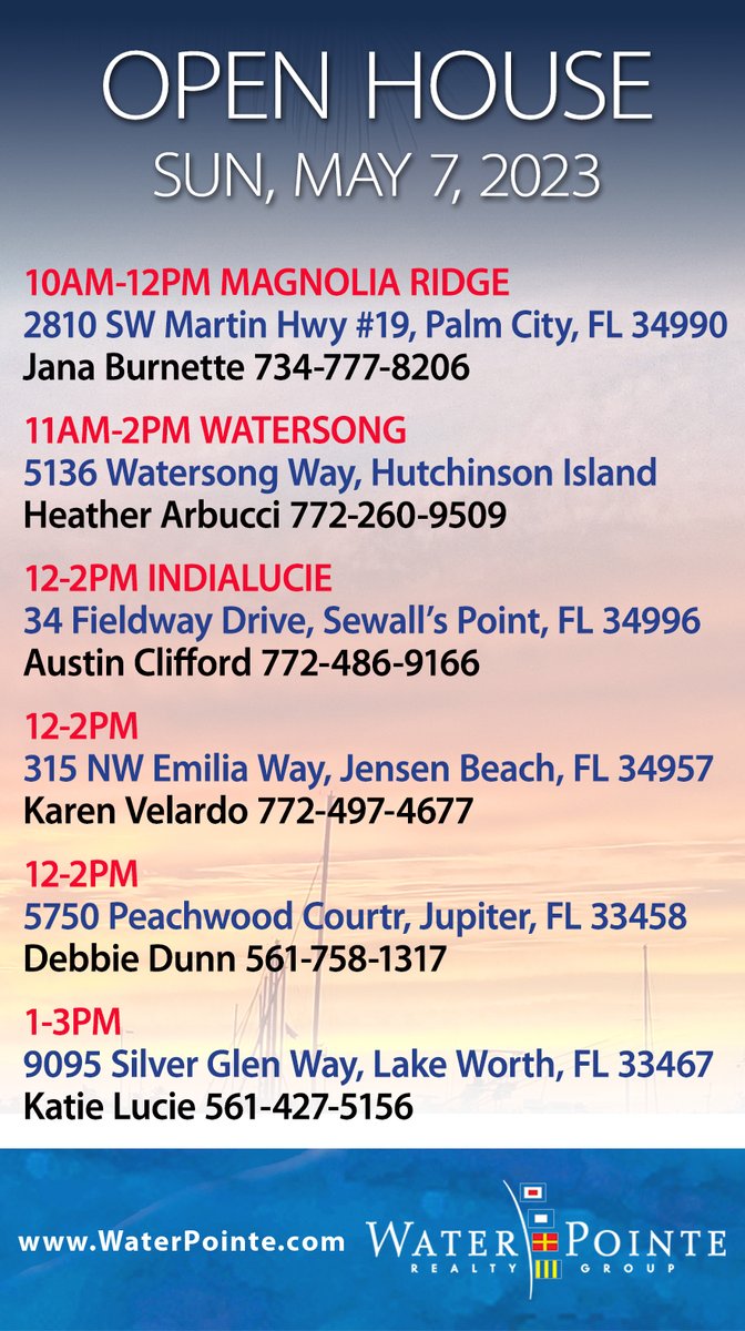 Visit our Open Houses 🏘️ We know it, we live it, we'll help you find it!
#openhouse #homesforsale #hutchinsonislandrealestate #sewallspointrealestate #jensenbeachrealestate #jupiterrealestate #palmcityrealestate #lakeworthrealestate #martincountyrealtor #palmbeachcountyrealtor