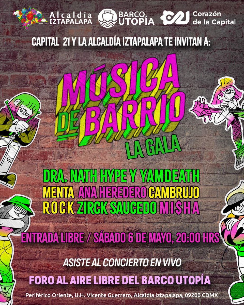 laREDMX's tweet photo. Mañana, @Capital_21 te invita a la final de temporada de #MúsicaDeBarrio, "La Gala", desde el Barco Utopía en la @Alc_Iztapalapa a las 20:00 hrs.🎶😎

También podrás disfrutar la transmisión en vivo desde la señal de televisión abierta de @Capital_21 y sus redes sociales. 👇🏽 https://t.co/v2GX8MeIqa