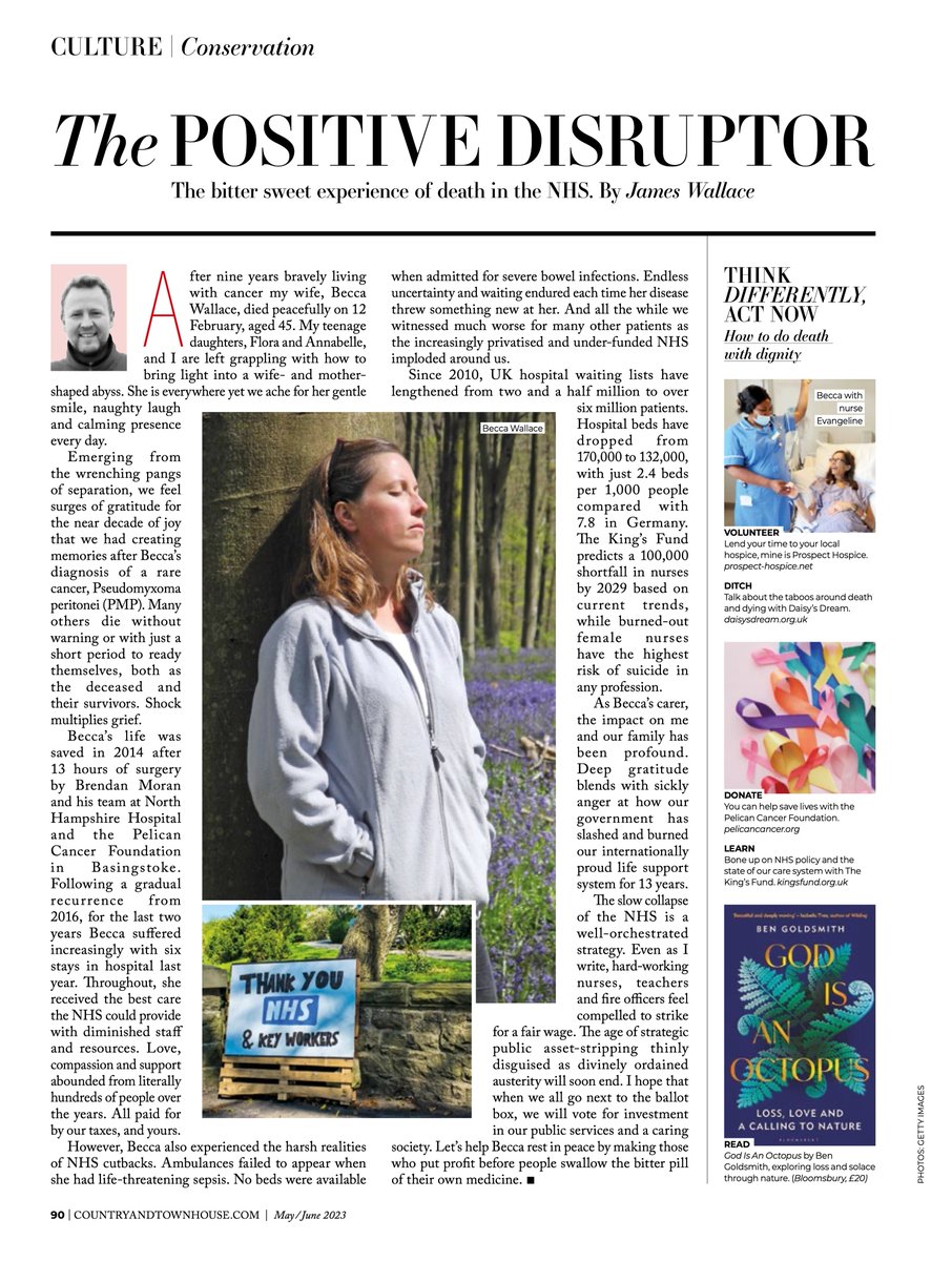 jaowallace's tweet image. My wife Becca died in February after the WONDERFUL @NHSEngland gave her 9 extra years living with #Cancer

But during her illness ambulances didnt turn up, beds were unavailable &amp;amp; Drs were scarce because:

Government cuts increased waiting lists from 2.5m to 6m patients, hospital…