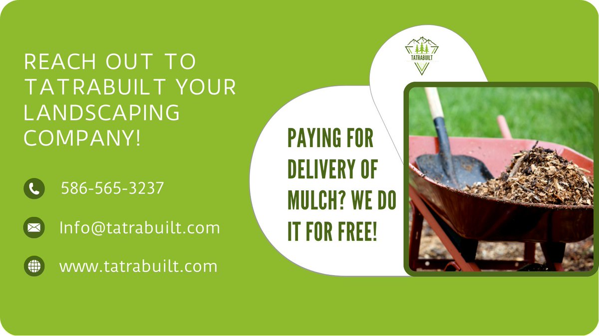 tatrabuiltllc's tweet photo. Say goodbye to delivery fees for your mulch - we offer free delivery!Reach out to Tatrabuilt your landscaping company!🌳🚚
#landscaping #outdoorliving #hardscape #gardendesign #yardgoals #outdoorbeauty #landscapearchitecture #gardening #outdoordesign #naturelover https://t.co/w8bjxufbDe