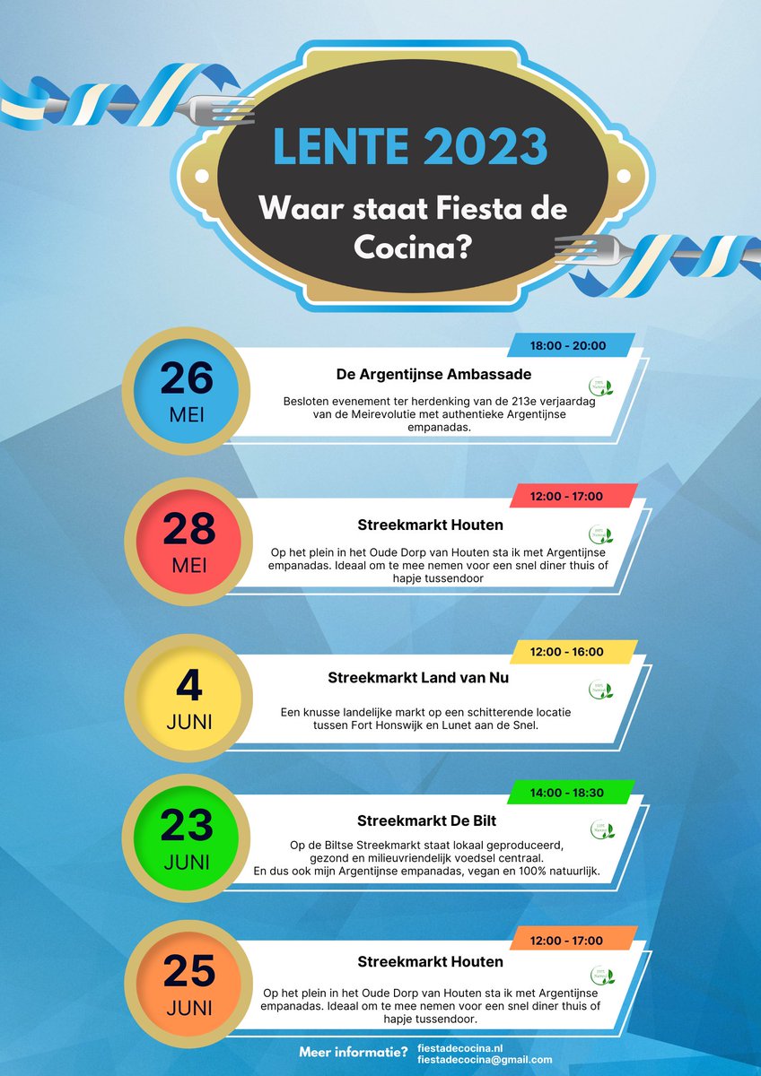 FiestadeCocina's tweet photo. De Agenda van Fiesta de Cocina
Ik hoop om samen een leuke Argentijnse dag.
Bestellen kan ook via deze link
https://t.co/gCMR58Hc7j
100% natuurlijk, GEEN bewaarmiddelen
De Authentieke Argentijnse Smaak https://t.co/tmP5BBjwWS