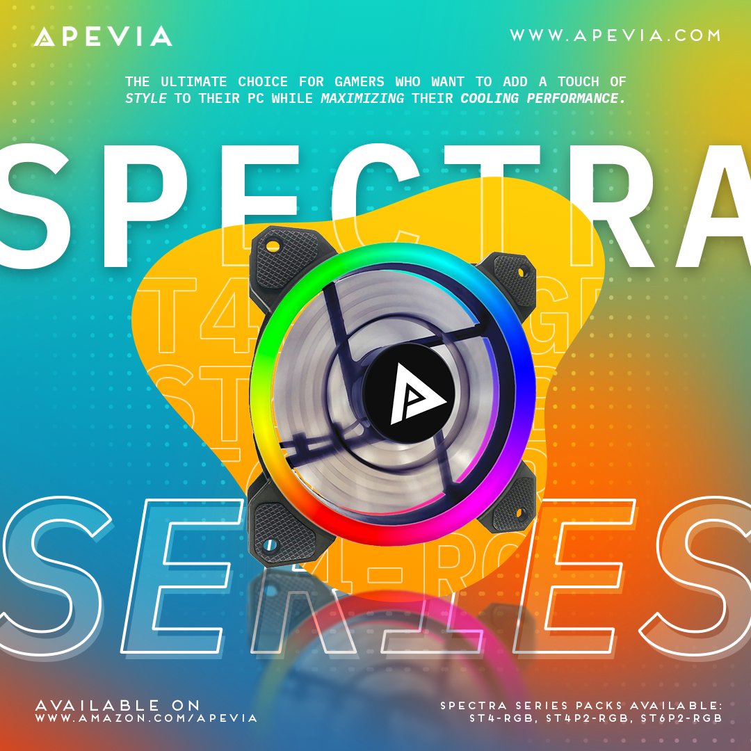 ApeviaCorp's tweet photo. Light up your life (and your PC) with the Apevia Spectra Series - the ideal choice for gamers and PC builders who want to add color and personality to their gaming rig while keeping their components running like a dream!⁣
#gamingpc #PCmasterrace #custompc #rgbfans #pcbuilding https://t.co/FbEDCbxhka