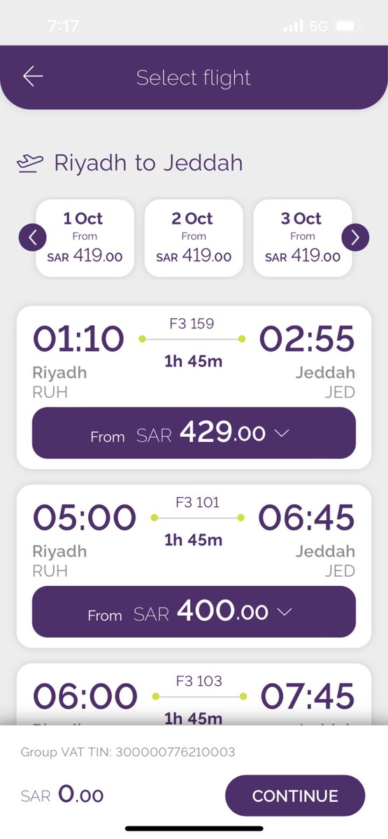 trokiii's tweet photo. @ksagaca @SaudiGAC الأخوة في الهيئات الرقابية هل يوجد اتفاق بين شركات الطيران @flyadeal @flynas @Saudi_Airlines ان لا يقل سعر الرحلة من الرياض الى جدة و العكس عن ٤٠٠ ريال فالصور اسعار من اليوم و حتى شهر اكتوبر يعني بعد ما يزيد عن ١٠٠ يوم و لا يوم واحد توجد رحلة سعرها ٣٩٩ ريال https://t.co/mcS5E4rL40