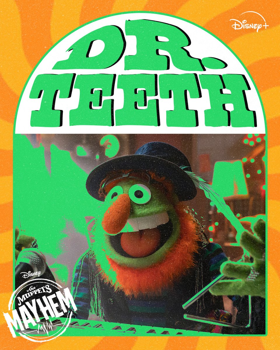 TheMuppets's tweet photo. Clear some wall space for these extremely groovy posters featuring @ElectricMayhem! All episodes of #TheMuppetsMayhem start streaming May 10 only on @DisneyPlus. 🎹🥁🎸 https://t.co/qCl5lNHyAE