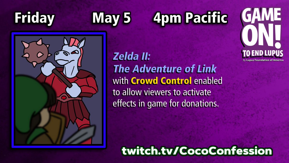 DAY 1 of Game On! To End Lupus starts TODAY! 🖤💜

It’s Zelda 2 Crowd Control with a sprinkle of Keep Talking and Nobody Explodes with <a href="/MiddleAgeStream/">Jimbles</a> after! 

Can we reach our $10,000 goal on the first day????

4pm PT

<a href="/LupusOrg/">Lupus Foundation of America</a> <a href="/tiltify/">Tiltify</a> #GOTEL2023