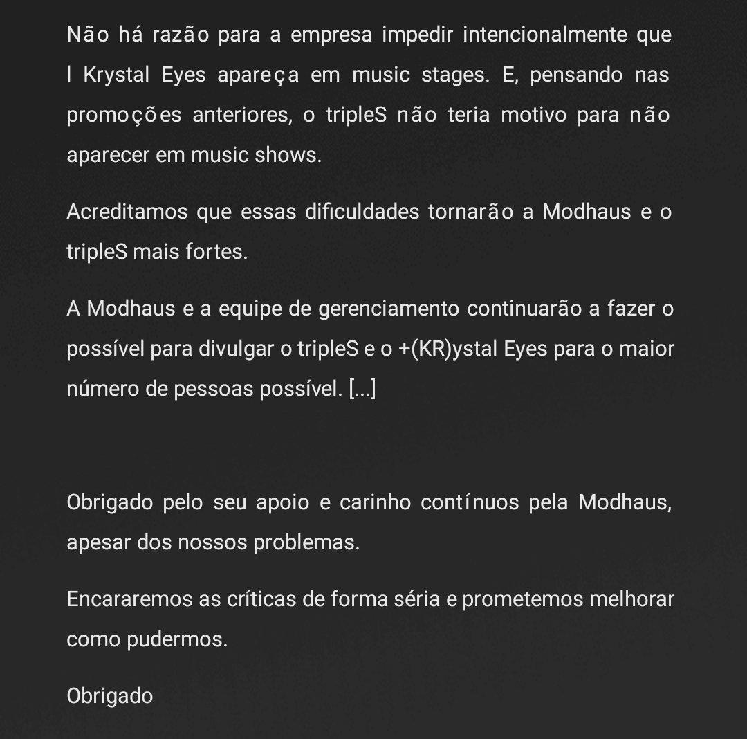 tripleSbraSil's tweet photo. #tripleSinfo | 🚨 Tradução da nota de desculpas da MODHAUS sobre alguns problemas relacionados ao +(KR)ystal Eyes e como forças externas estão boicotando o grupo.

#savetripleS

#tripleS #트리플에스 #トリプルS #KRystalEyes https://t.co/HVec8Q7AM1