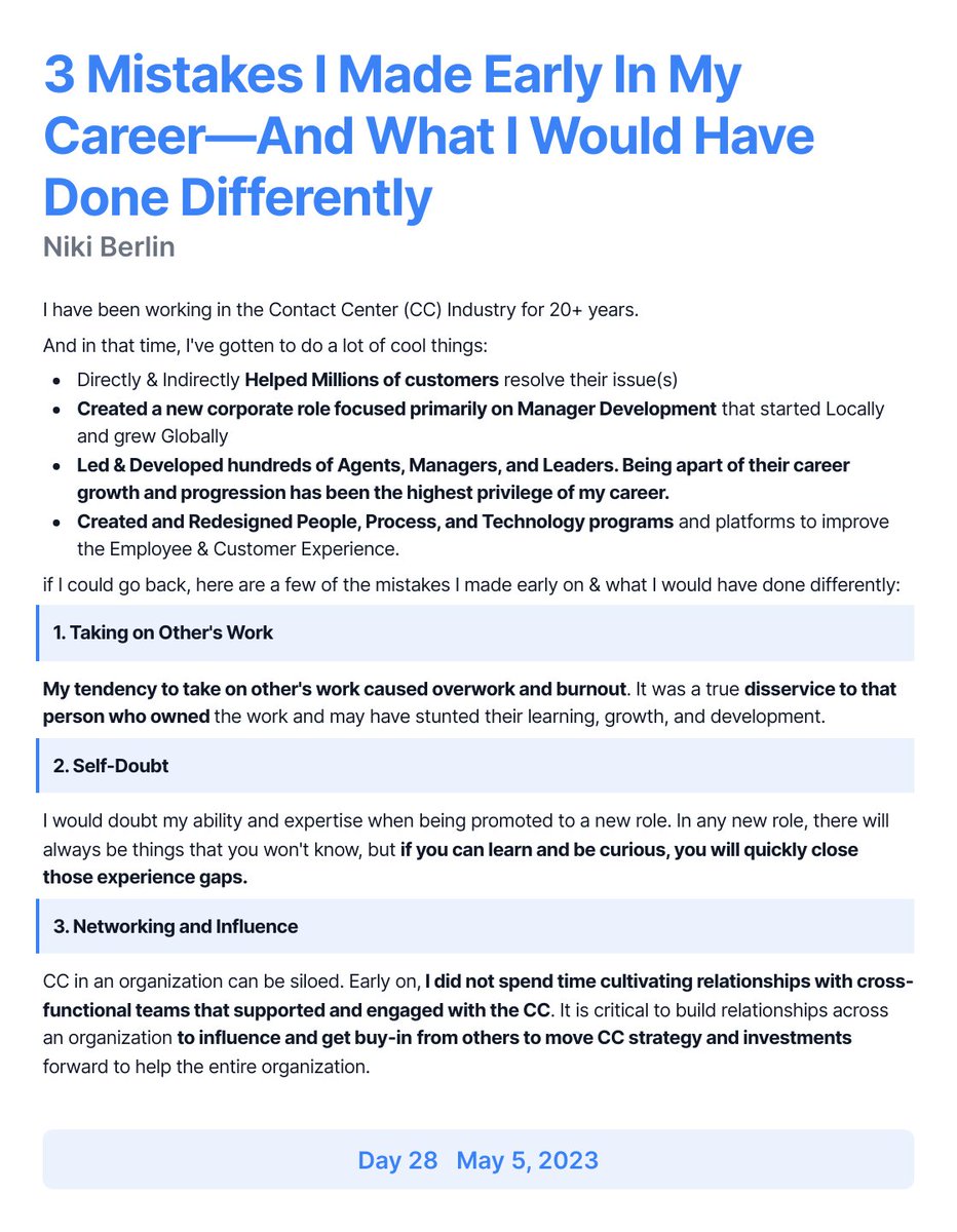 3 Mistakes I Made Early In My Career—And What I Would Have Done Differently

#contactcenters #careermanagement #customerservice #ship30for30 #atomicessay #Day28