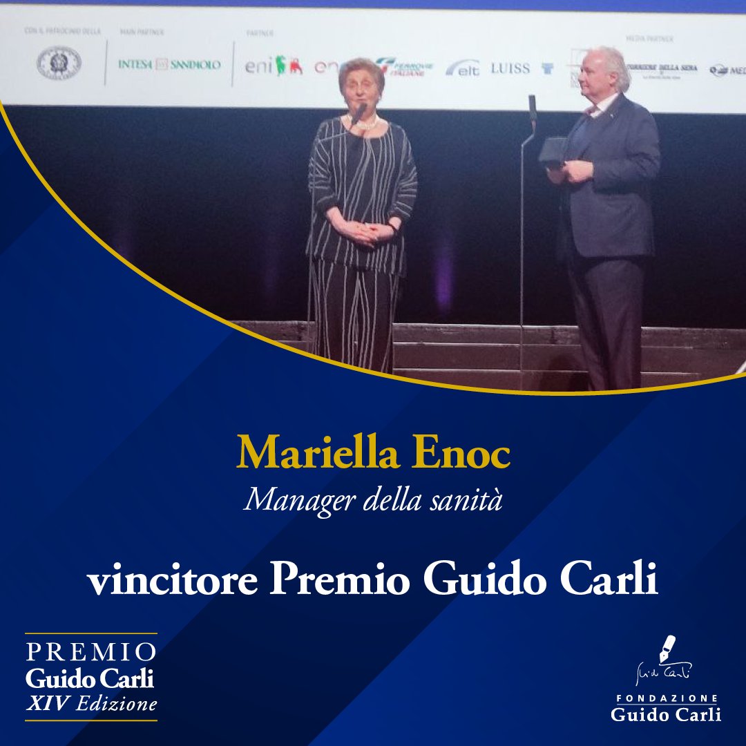 #StefanoLucchini, Direttore Relazioni Esterne Gruppo <a href="/intesasanpaolo/">Intesa Sanpaolo</a>, premia #MariellaEnoc, Manager della sanità.

"Nella sanità bisogna saper unire i numeri alla missione. Per questa ragione riteniamo Mariella Enoc meritevole del #PremioGuidoCarli"