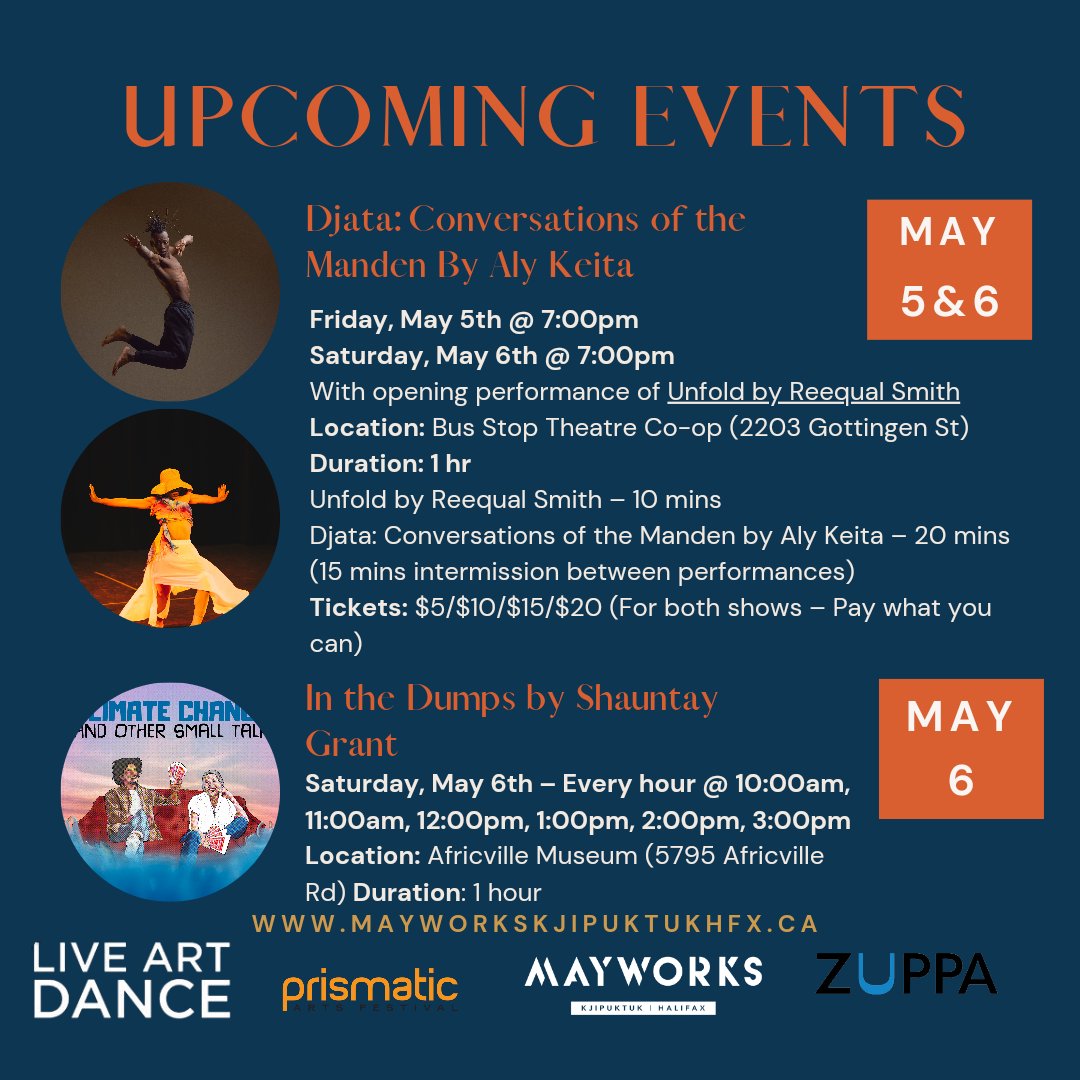 MayworksHalifax's tweet photo. Here are a list of some of our upcoming events TONIGHT and TOMORROW! #mayworks #mayworkskjipuktukhfx #mayworka2023 https://t.co/rvAks8rKNT