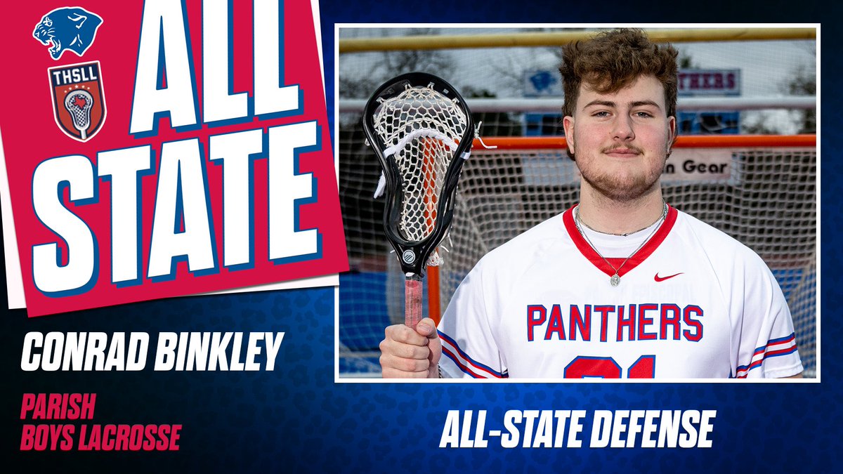 Parish Athletics (@parishsports) on Twitter photo 🌟Congratulations to Conrad Binkley for being named to the Boys Texas High School Lacrosse League All-State Team for Defense!🔥
Go Panthers!💙🥍❤️
•
•
<a href="/parishepiscopal/">Parish Episcopal</a> <a href="/parishalumni/">parishalumni</a> <a href="/coachajami/">Ahmad Ajami</a> <a href="/VYPEDFW/">VYPE DFW</a> @3Rsports1 🌟Congratulations to Conrad Binkley for being named to the Boys Texas High School Lacrosse League All-State Team for Defense!🔥
Go Panthers!💙🥍❤️
•
•
<a href="/parishepiscopal/">Parish Episcopal</a> <a href="/parishalumni/">parishalumni</a> <a href="/coachajami/">Ahmad Ajami</a> <a href="/VYPEDFW/">VYPE DFW</a> @3Rsports1
