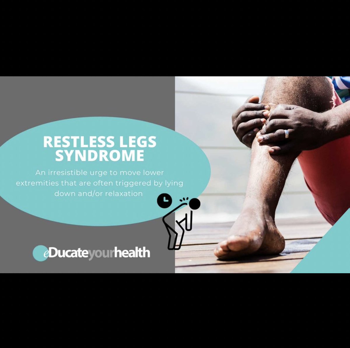 This syndrome is a persistent problem; adoption of certain strategies may control the symptoms, but nothing to prevent it. To learn more about it go to our website:

educateyourhealth.com/patients/restl…

#educate #stayhealthy #staysafe #restlesslegsyndrome