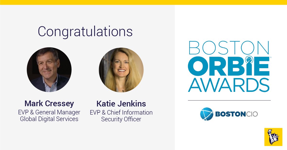 This morning’s <a href="/BostonCIO/">BostonCIO</a> of the Year ORBIE Awards celebrated talented technology leaders around New England, and Liberty Mutual’s Mark Cressey was a finalist for the Global CIO award, and Katie Jenkins won the inaugural CISO award. #TechAtLiberty #LifeAtLiberty