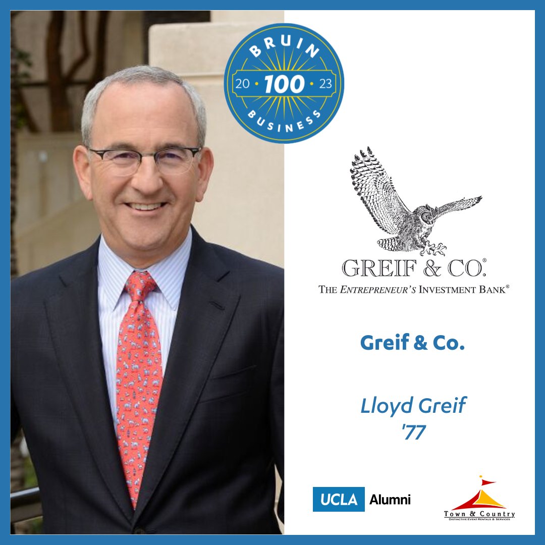 The UCLA Alumni Association is proud to present the Bruin Business 100, celebrating the hard work, talent and innovation of exceptional alumni entrepreneurs and visionaries. Greif &amp; Co. is proud to be recognized among the 2023 honorees.   alumni.ucla.edu/bruin-business… #BruinBusinesses