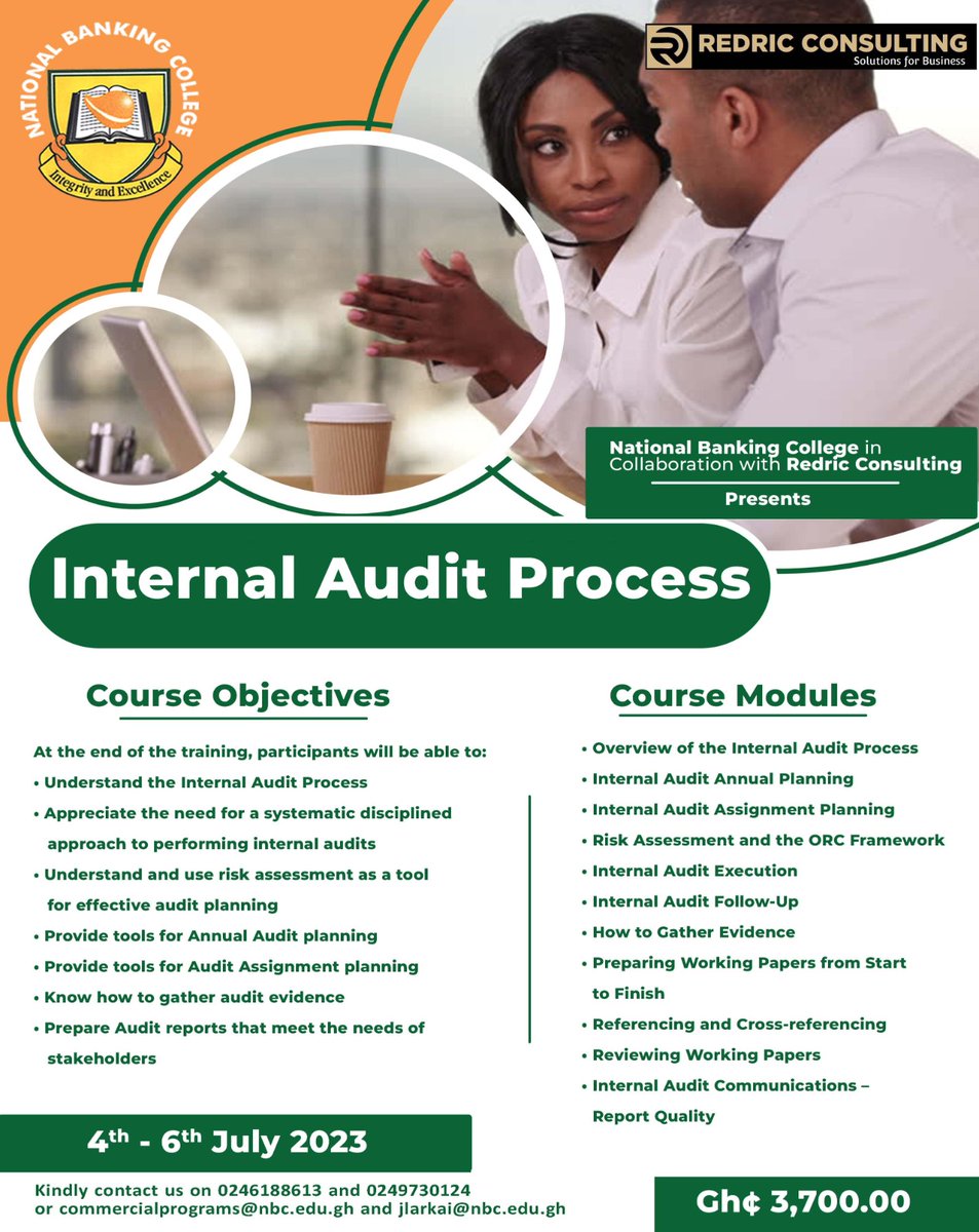 RedricCons's tweet photo. #redricconsulting
#nationalbankingcollege
#ITaudit
#internalcontrols
#internalaudit https://t.co/NpM9jV7xiy
