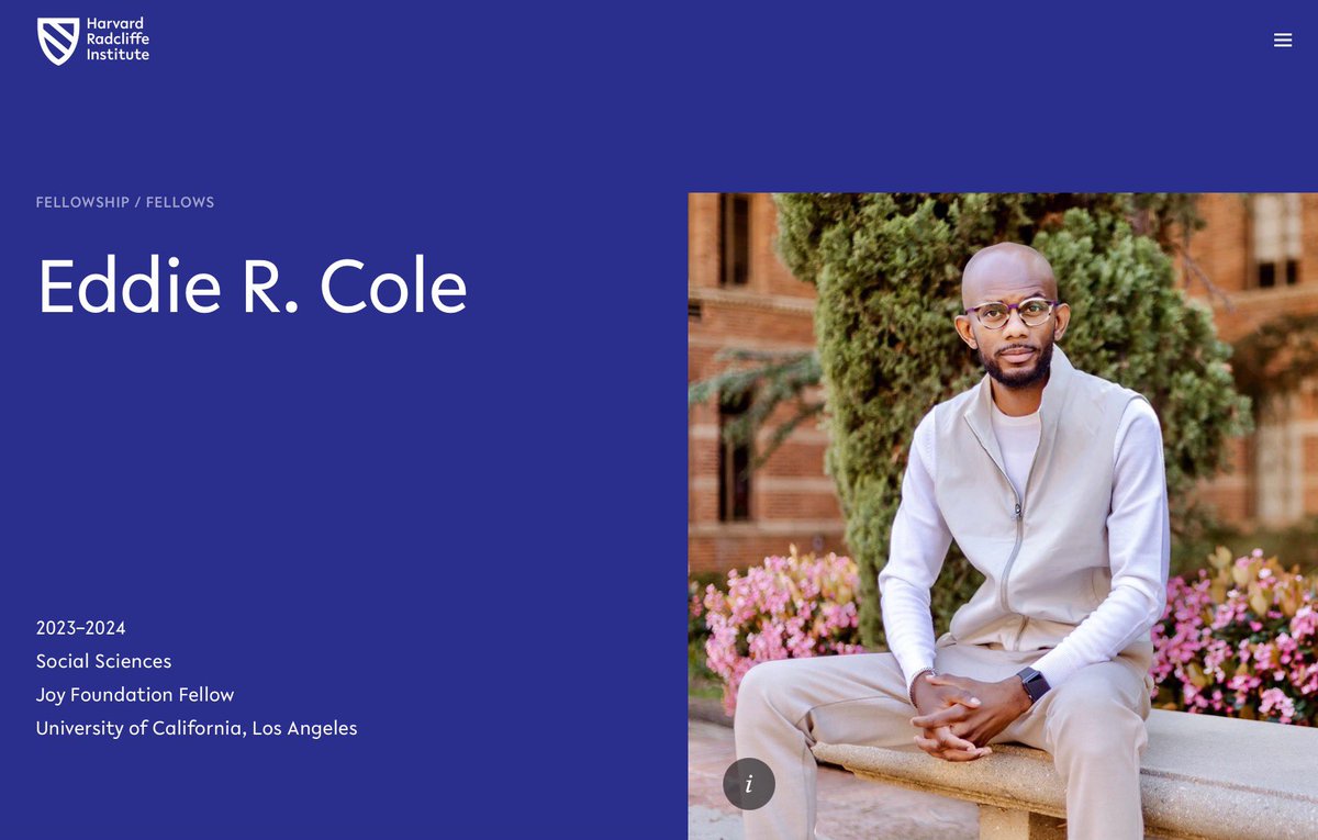 Eddie R. Cole (@eddiercole) on Twitter photo It is official — I am a <a href="/RadInstitute/">Harvard Radcliffe Institute</a> Fellow. See you this fall, Cambridge!
Here’s what I’ll be working on next year:
radcliffe.harvard.edu/people/eddie-r… It is official — I am a <a href="/RadInstitute/">Harvard Radcliffe Institute</a> Fellow. See you this fall, Cambridge!
Here’s what I’ll be working on next year:
radcliffe.harvard.edu/people/eddie-r…