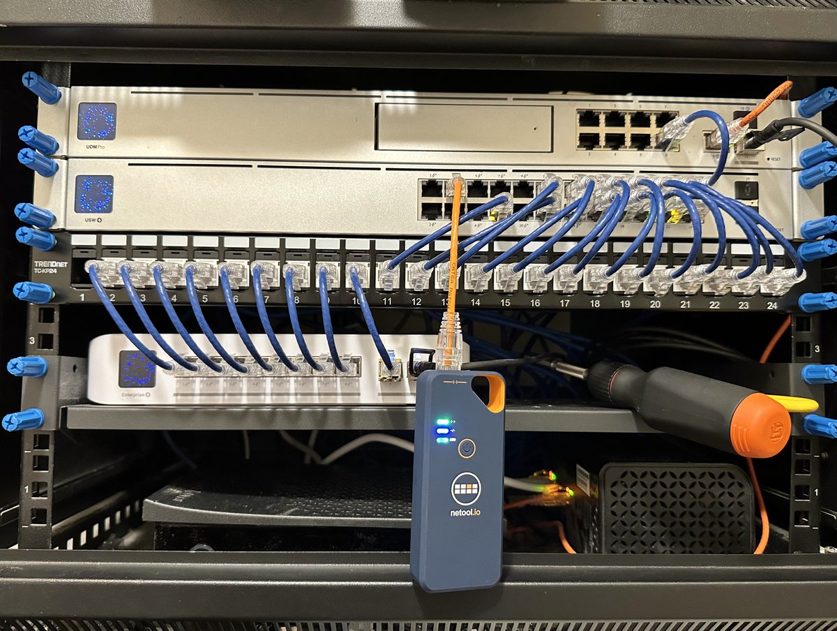 geek_nate's tweet image. Did some cleanup of the home network. I am really liking the rack studs, lttstore.com screwdriver and slim patch cables.