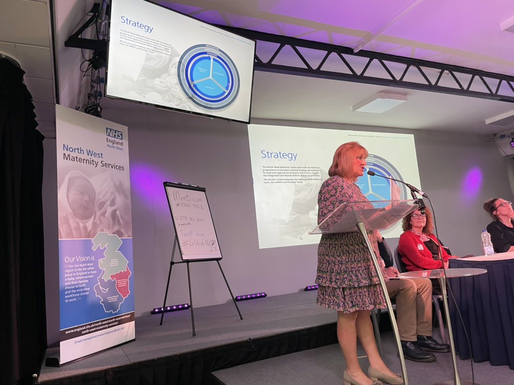 @Midwife_Claire launching the North West Maternity Strategy at the NW IDM celebration event @TeamCMidO @NHSNW and thanks to @Creative_daveb for working so hard to get it finished for today #CelebrateNWIDM23