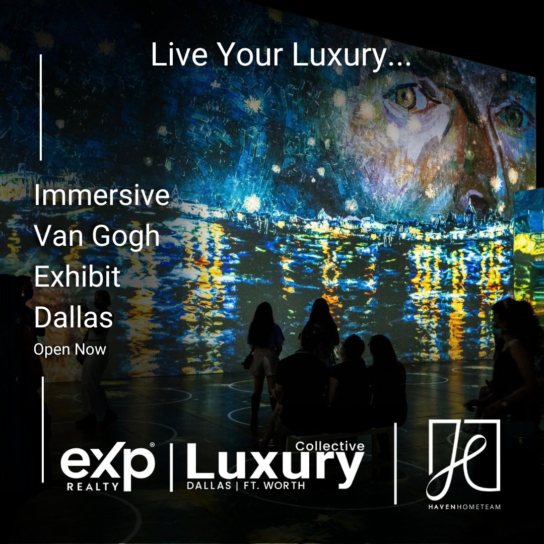 HavenHomeTeam's tweet photo. Living your luxury could mean immersing oneself in art and culture, and the Immersive Van Gogh experience in Dallas is the epitome of that. From the stunning visuals to the breathtaking soundscapes, every moment of the exhibit is a feast for the senses. #LiveYourLuxury https://t.co/Z4YQOF0hFD