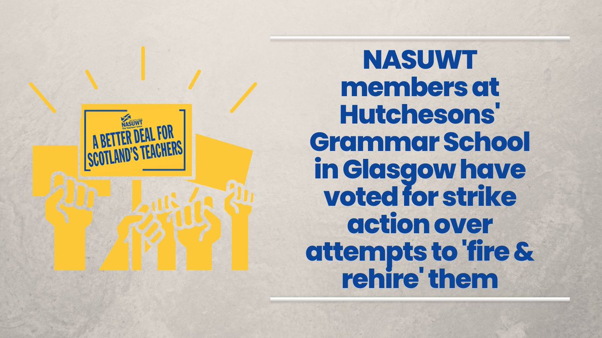 Our members @Hutchesons Grammar in Glasgow will be taking strike action after the school attempted to 'fire &amp; rehire' them on inferior pensions.

nasuwt.org.uk/article-listin…