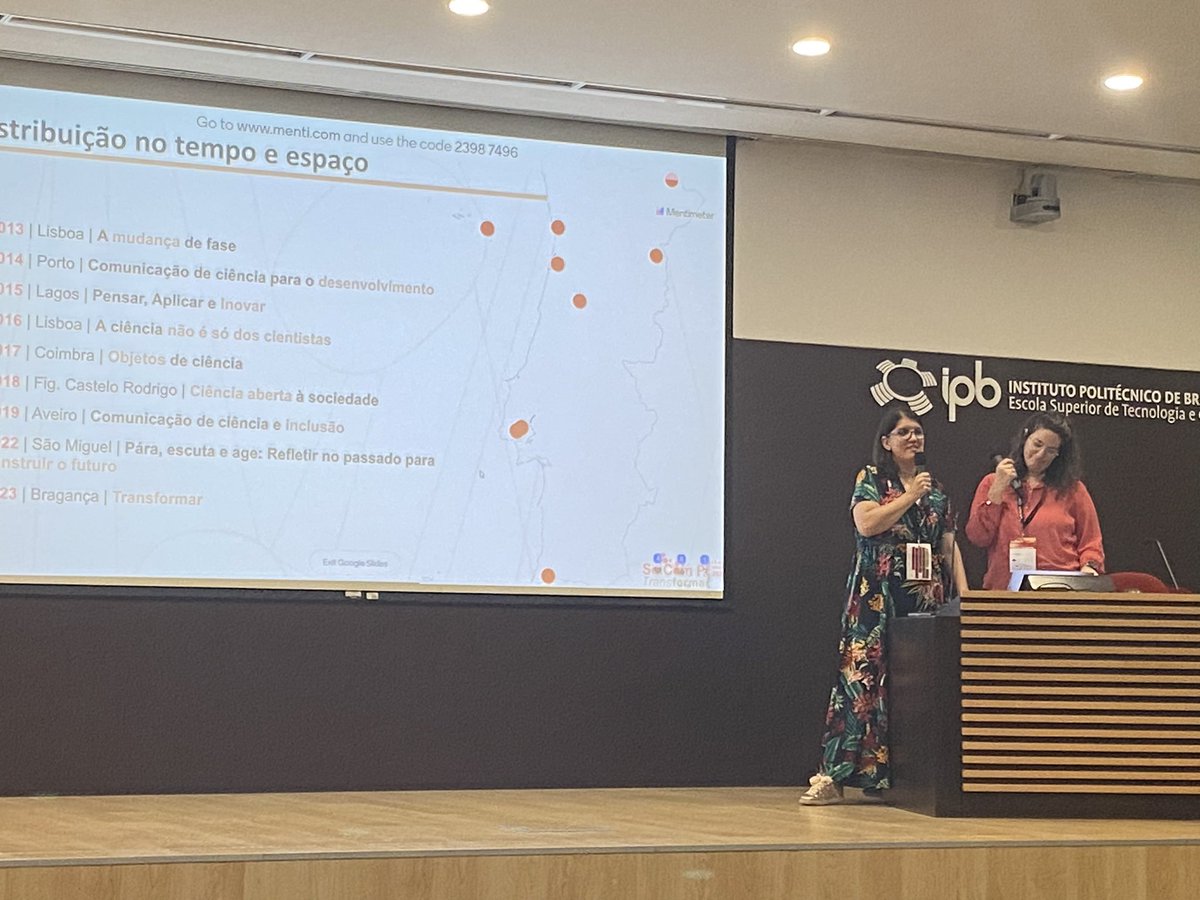 A Ana Carvalho e a Inês Navalhas a apresentar “10 anos de congressos SciComPt: análise e perspetivas”! Já passaram 10 anos? 😮
#SciComPt2023