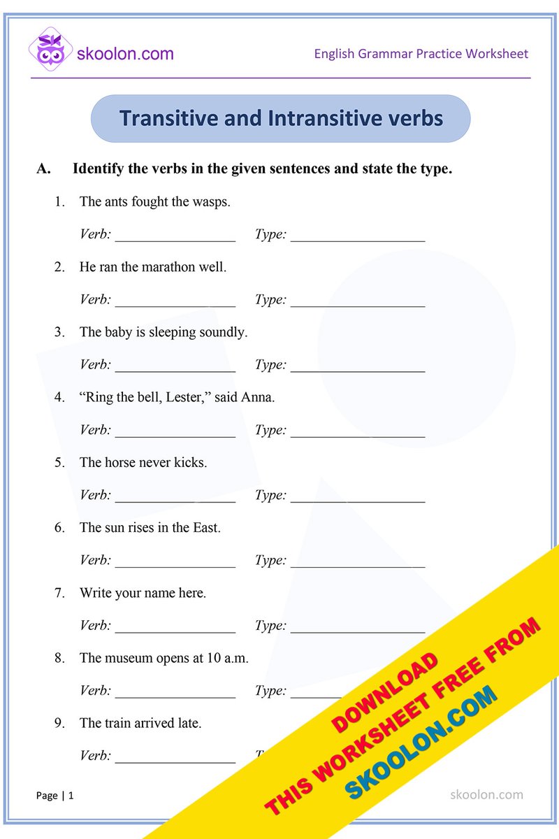 skoolondotcom's tweet photo. More English practice worksheets for students.
Topics: Sentences, Verbs, Transitive and Intransitive Verbs
Download more worksheets free from https://t.co/QnZTecQYRi
#freeworksheets #CBSEschool #ICSESchool #education #school #englishgrammar #englishworksheets #LearnEnglish https://t.co/VpcIDJrzS3