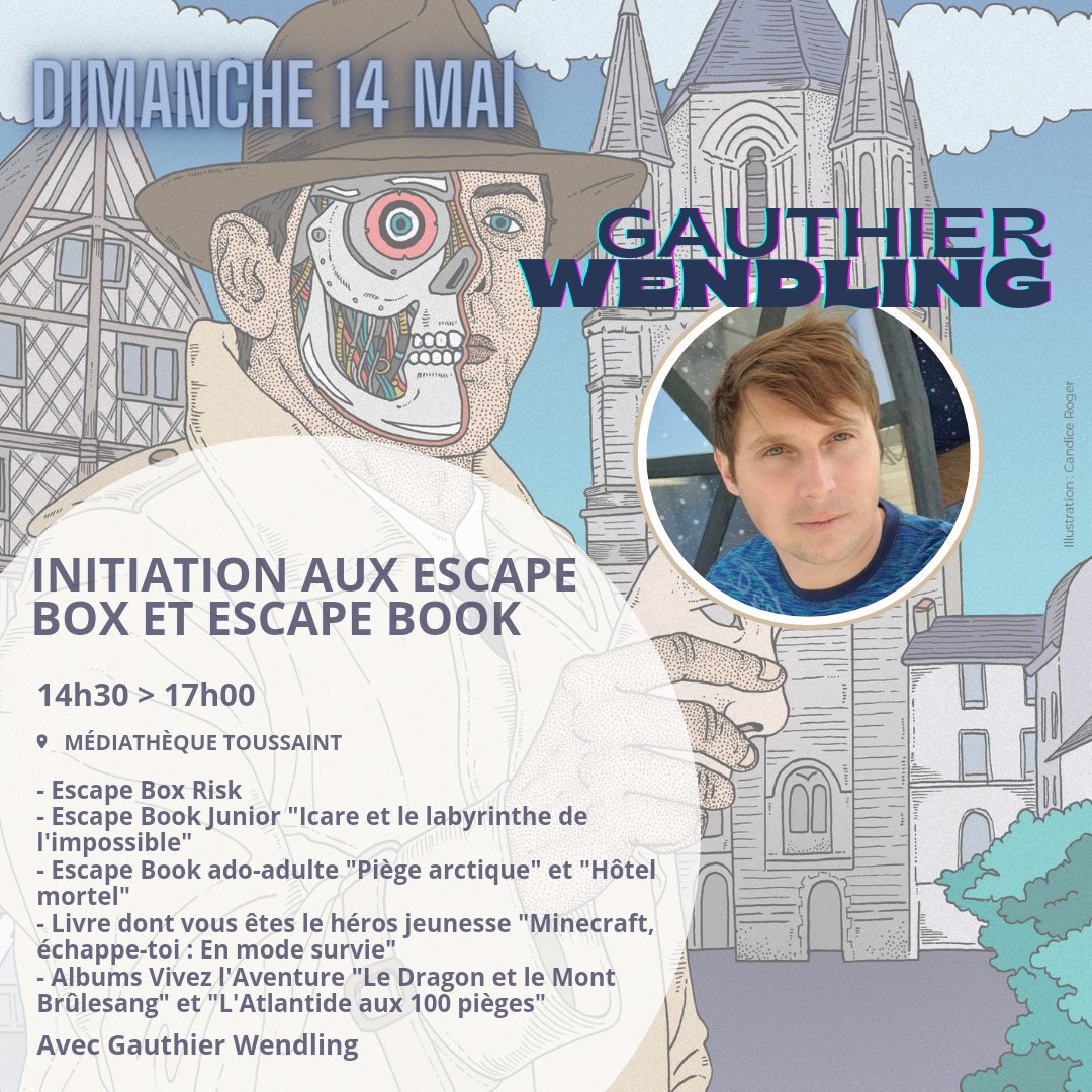 imaJnere's tweet photo. Dimanche 14 mai :
🕝 14h30 > 17h00 - 📍 Médiathèque Toussaint @BMAngers
Initiation escape box et escape book avec @WENDLINGauthier & Initiation au jeu de rôle "Metal Adventures" (space opera - 12+) avec Arnaud Cuidet.
#initiation #livrejeu #escapebox #escapebook #jeuderôle #JDR https://t.co/6PYIXxcA9Q