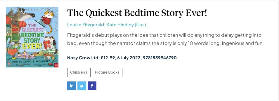 What an absolutely fantastic review for @louise_fitzg's debut book #TheQuickestBedtimeStoryEver from the @thebookseller📚

With illustrations from #KateHindley, get your copy here: ow.ly/ozo950OgJI8