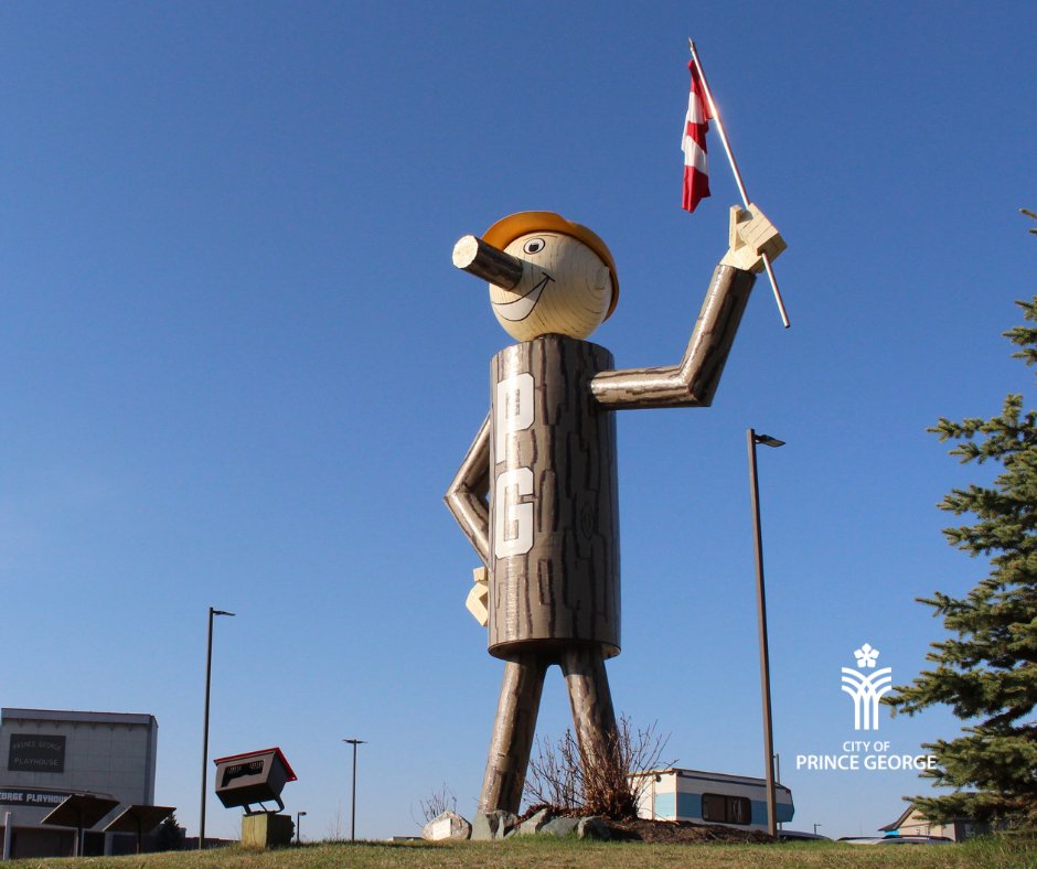 Today is Red Dress Day, a National Day of Awareness for missing &amp; murdered Indigenous women, girls and two-spirit people (MMIWG2S).

Mr. PG is holding the Red Dress Society flag and is lit up red at night this week to remember and honour the lives of #MMIWG2S and their families.