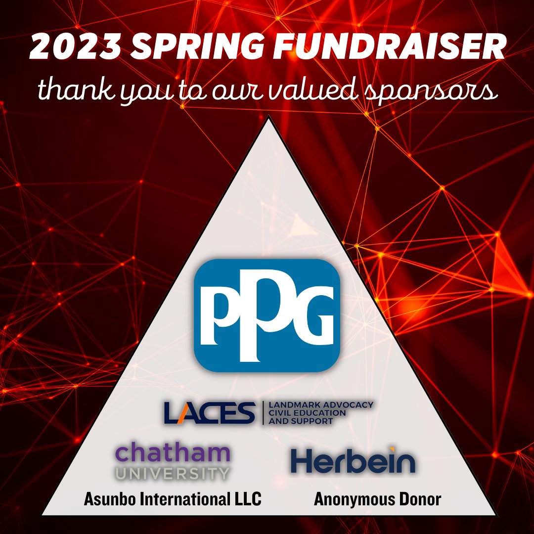 pulsepittsburgh's tweet photo. As our spring fundraiser approaches, we would like to show our gratitude to our Silver Level sponsor PPG and our Bronze Level sponsors ChathamUniversity , Herbein Inc., Asunbo International LLC, LACES, and an Anonymous Donor for making this event possible! ✨💥

Tickets in bio!🔗 https://t.co/yQXE29xfrg