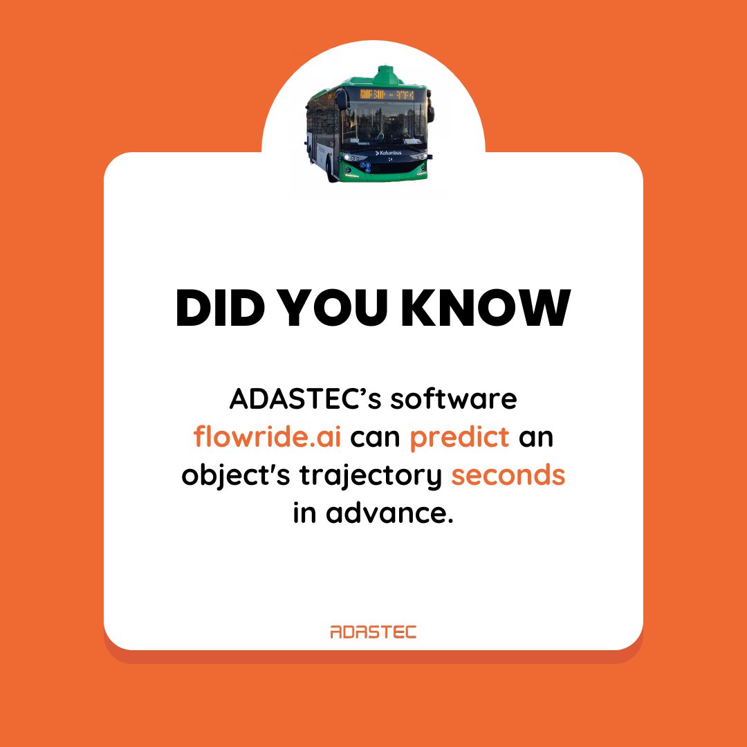 AdastecCorp's tweet photo. DYK that ADASTEC's software, https://t.co/h1knd4DxrF, can predict object trajectories seconds in advance? Our innovative technology is making the roads safer for everyone. #ADASTEC #flowrideai #SafetyFirst https://t.co/XkJLnh4Z6q
