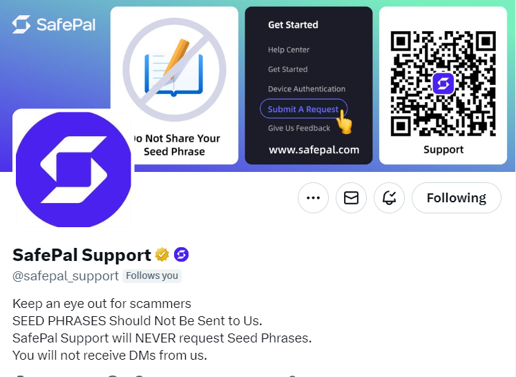SafePal's tweet photo. 📢 PSA: Official SafePal accounts now have a gold verification checkmark and affiliate badge, please take note and avoid scammers!

Support accounts will never DM or ask for your seed phrase. Be alert and stay safe! 🛡️ https://t.co/oXAtLL2nwG