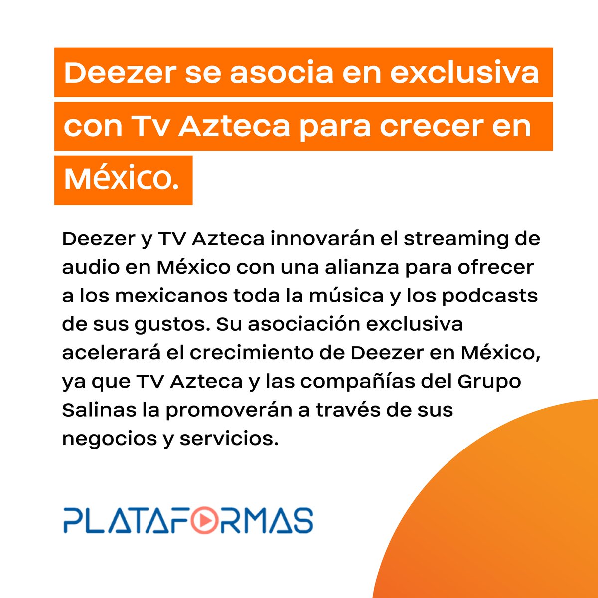aztecaplay_mx's tweet photo. En 2020 regresa Deezer a México ofreciendo mucha más oferta musical y con mayor calidad de audio “Dilo con Música, dilo con Deezer”. #AztecaPlay
.
.
.
.
In 2020 Deezer returns to Mexico offering a much greater musical offer and with higher audio quality. https://t.co/GoCrLyQEcU