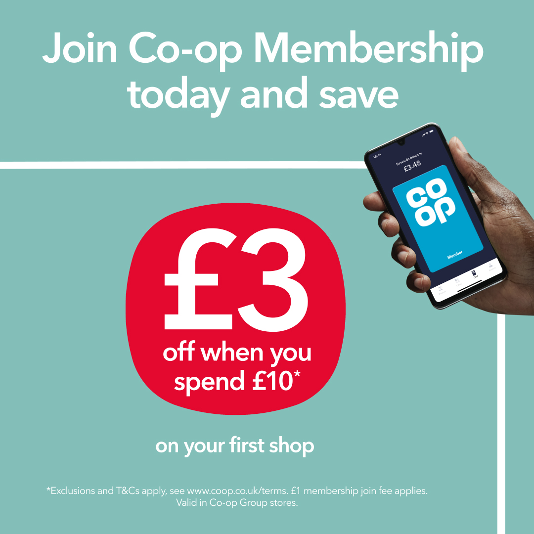 Getting £3 off £10 on your first shop is just one of the many great reasons to become a @coopuk Member! Download our app and join today: coop.uk/2mSiXct 🙌