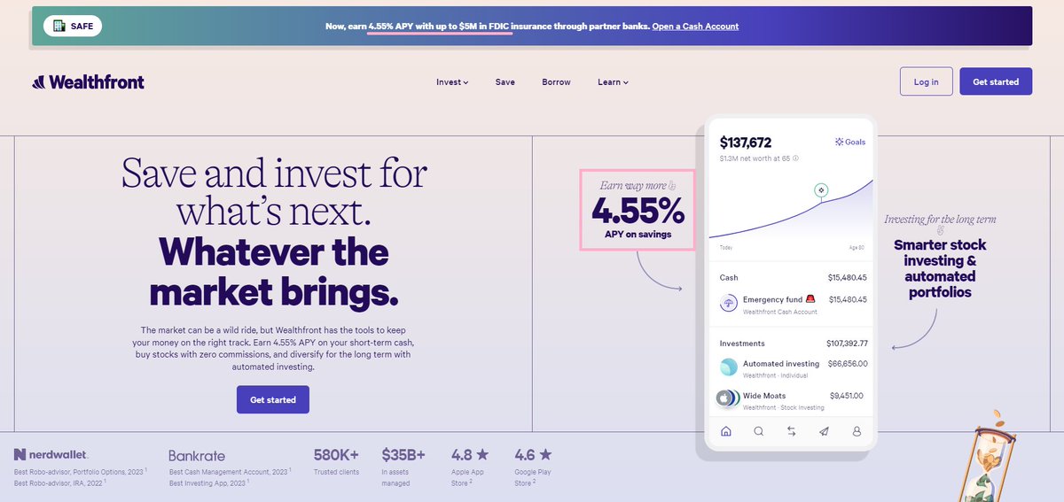 Barta57's tweet photo. Why do I use the #Wealthfront Cash Account? 

They now offer up to $5M FDIC insurance AND just raised their rate again to 4.55% APY! Mind Blowing right! Literally FREE money to just leave in your account.

What else do they offer? (Thread time)
- Security
- APY
- Access https://t.co/VbaIhxb9r0