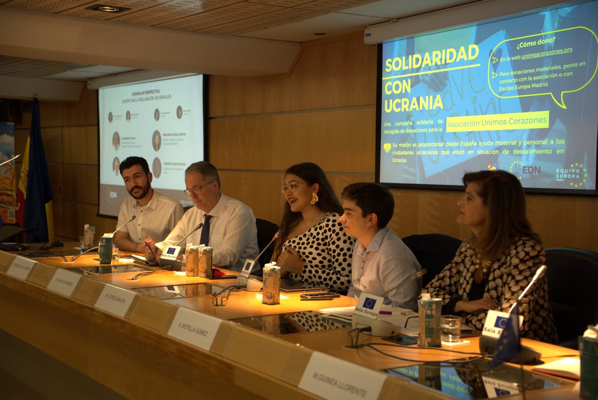 EuroDefNetwork's tweet photo. Flashback on the conference last Wednesday in Madrid! 👀

The EDN organised with @Equipo_Europa a conference with high-level guests to speak about the impact on #Europe of #Ukraine and the Declaration of Versailles ⬇️ https://t.co/UEbthpfMPE