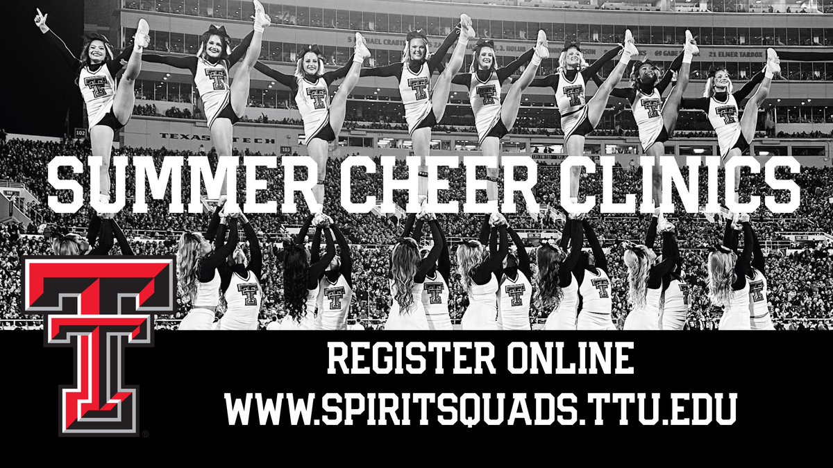 ttucheer's tweet photo. Come learn from the best! Summer Cheer Clinics registration is open! 
#AllGirl College Prep: June 11
#CoEd College Prep: June 17
#JuniorSpirit: June 12 &amp; 17
Details online: https://t.co/yVF9gOWI5d https://t.co/HlBxadl2KR