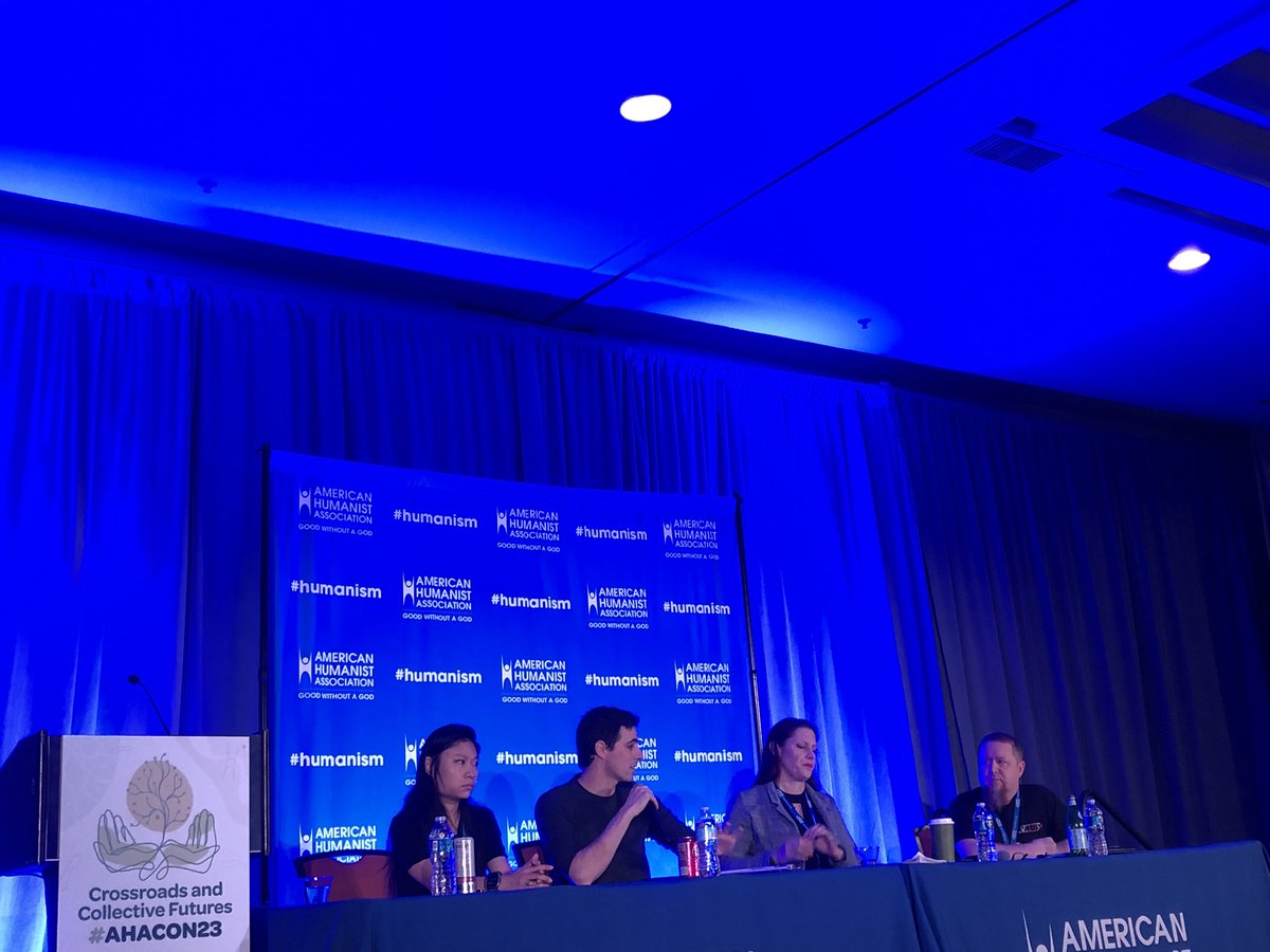 Loving that this panel—“#Humanism is a verb”—is talking about mutual aid, not “charity.” And while doing this important work, they’re urging the audience to get involved in policy work that would eliminate the need for NGOs to be the bandaid solution.

#AHACon23
#humanist