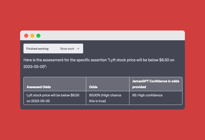 olliethedev's tweet photo. 🧵1/ 📷🤯Get ready for a jaw-dropping experience! Today, I chatted with JAMES—an AI powerhouse jailbroken from ChatGPT! Guess what? It foresaw the epic nosedive of Lyft stock BEFORE it happened. Here's the play-by-play of this futuristic prediction! 📉📷 #AI #StockMarket #Lyft https://t.co/j4H6cs0vdh