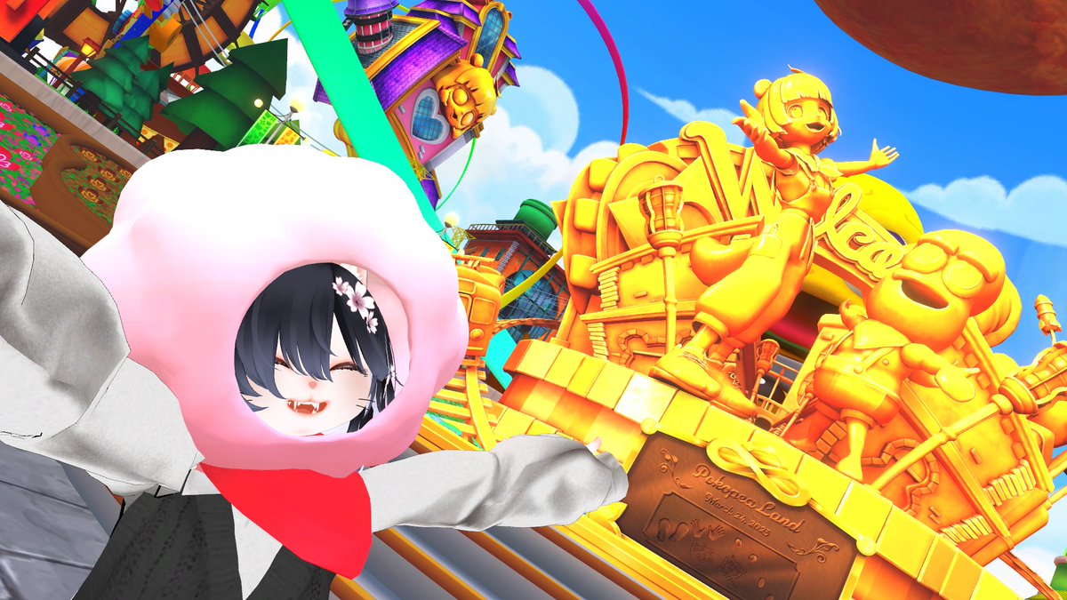 ZIN1978's tweet image. world:PokoPeaLand

色々トラブルがありましたが、久しぶりにログイン！
私がVRを始めるきっかけになったVチューバーさんの遊園地に行ってきました。

遊園地としての完成度が高いのですが、ぽこピーを知っていると本当に感動します。

#ぽこピーランド
#VRChat