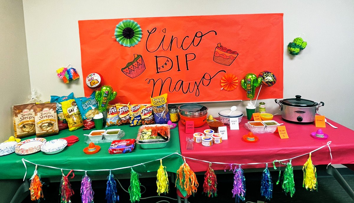 cfisdwilliam's tweet image. Happy Cinco Dip Mayo! @CFISDWells staff all pitched in to provide a fun snack today. Thanks to chips to my dip @mrsrazoCFISD &amp;amp; @MrsLaurenBohm for helping us set this up 🥳🥳#explorewells #bringingoutthebest #chipchiphooray #whenyoudipIdipwedip